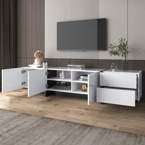Rootz High Gloss TV Cabinet - Media Stand - Entertainment Unit - Ample Storage - 190L x 35W x 45H cm