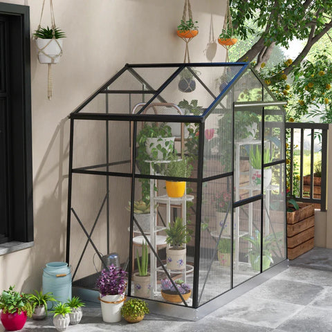 Rootz Greenhouse -  Film Greenhouse - Cold Frame - Weather Resistant - Aluminum Alloy - Polycarbonate - Black - 192 x 131 x 203 cm