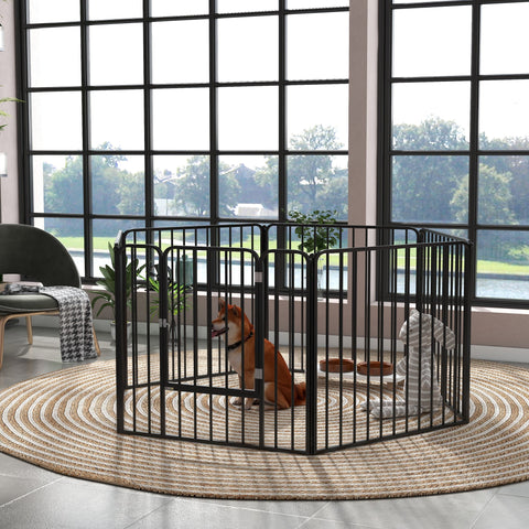 Rootz Modular Dog Gate - Pet Barrier - Puppy Enclosure - Secure Playpen - Black Steel - 164cm x 83cm x 80cm