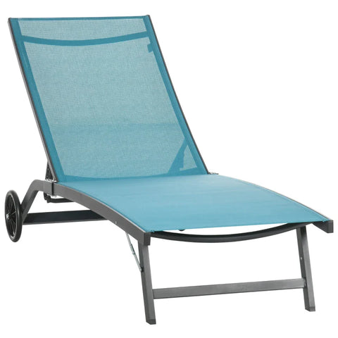 Rootz Sun Lounger - 5 Level Adjustable Backrest - Breathable Fabric - Aluminum Frame - Blue - 195 x 66 x 34 cm