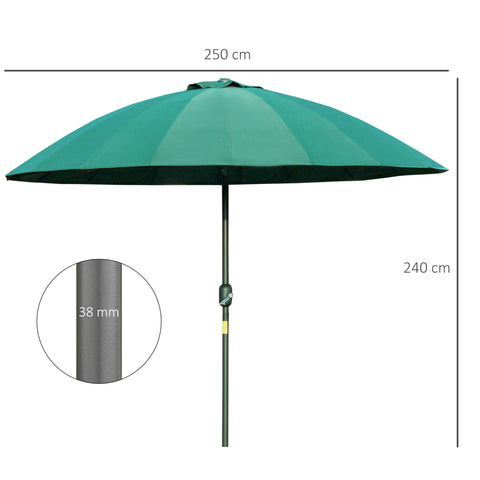Rootz Garden Parasol - Tiltable Umbrella - Sunshade Canopy - UV Protection - 2.5m Diameter x 2.4m Height - Green