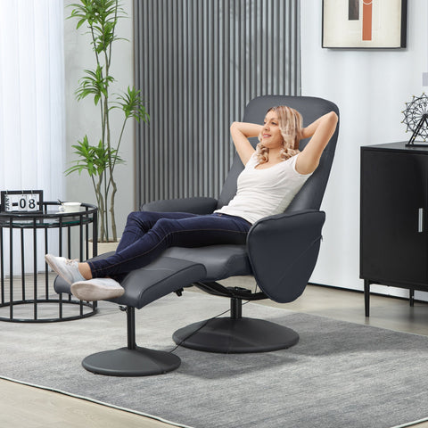 Rootz Massage Chair with Footstool - Ergonomic Recliner - Relaxation Chair - 10 Vibration Points - 76cm x 81cm x 105cm - Grey