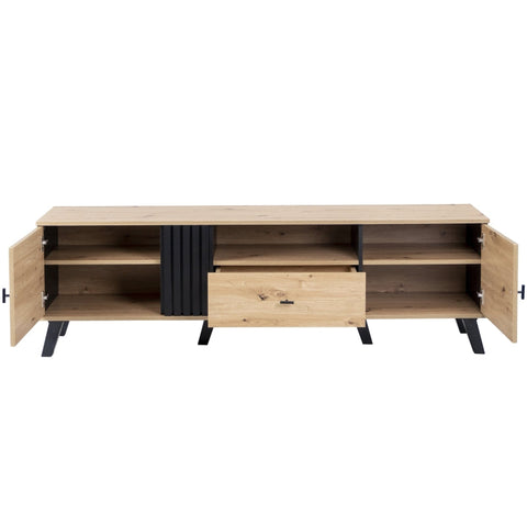 Rootz TV Cabinet - Media Console - Entertainment Unit - Ample Storage - 170cm x 40cm x 50cm - Wood & Black Design