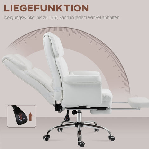 Rootz Office Chair - White Faux Leather - Adjustable Height - Tilting Backrest - Removable Lumbar Cushion - 69W x 65D x 107-115H cm