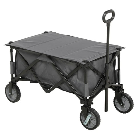 Rootz Garden Trolley - Cargo Traile On Wheels - Folding Handcart - 5 Side Pockets - Adjustable Handle - Up To 120 Kg - Steel - Dark Gray - 100 x 55 x 93 cm