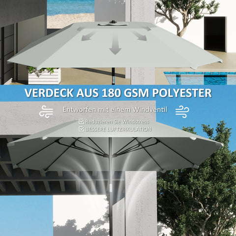 Rootz Garden Umbrella - Terrace Screen - Outdoor Parasol - UV Protection - 2.33m x 2.33m x 2.4m, Polyester, Aluminum, Fiberglass, Grey