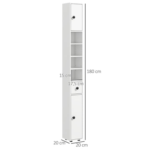 Rootz Bathroom Cabinet - Storage Unit - Slim Organizer - Modern White Design - Chipboard Construction - 180cm x 20cm x 20cm