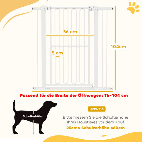 Rootz Dog Door Safety Gate - Pet Barrier - Stair Gate - Adjustable 76-104cm - No Drilling Needed - Double Lock - Swing Doors - 76-104W x 104H cm