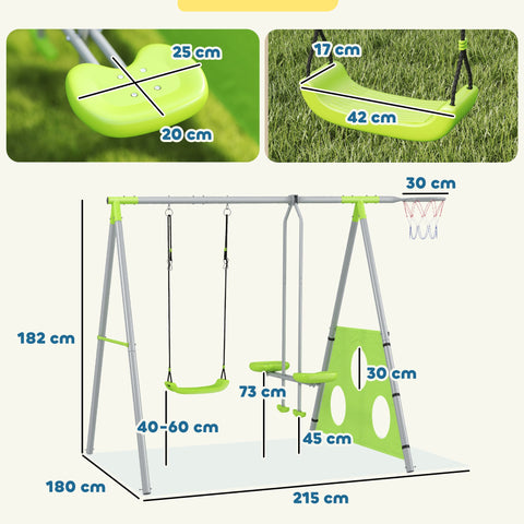 Rootz Children's Outdoor Skelset - Kids Swings - Playground Set - Weather-Resistant - 215cm x 180cm x 182cm