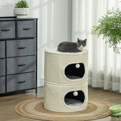 Rootz Modular Cat Tower - Scratching Tree - Cat Condo - 3 Levels Comfort - Ø 51 x 69 cm Brown