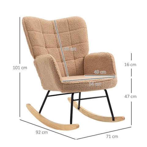 Rootz Retro Solid Wood Rocking Chair - Recliner Chair - Relaxation Chair - Elegant Design - Curved Wooden Runners - Thick Padding - 92cm x 71cm x 101cm - Brown