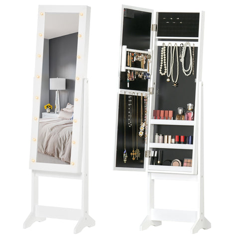 Rootz LED Jewelry Cabinet with Mirror - Stand Mirror - Adjustable Mirror - Warm LED Lighting - 136cm x 36cm x 30cm