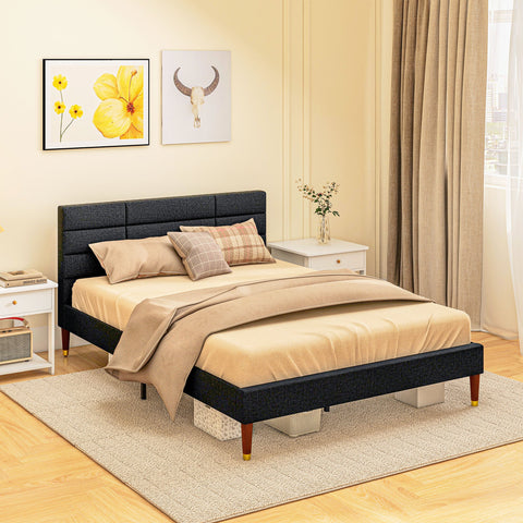Rootz Double Bed Frame - Slatted Bed - Padded Headboard - Supports Up to 250kg - 141cm x 207cm x 88cm - Ideal for Restful Sleep
