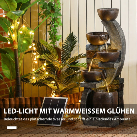Rootz Garden Fountain - Brick Look - 5-Tier Cascade - Solar Powered - LED Lights - 107cm - Weatherproof Resin - Grey/Brown