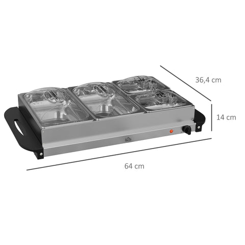 Rootz 2-in-1 Buffet Warmer - Food Warmer - Heat Tray - Adjustable Temperature - Stainless Steel Silver - 64cm x 36.4cm x 14cm