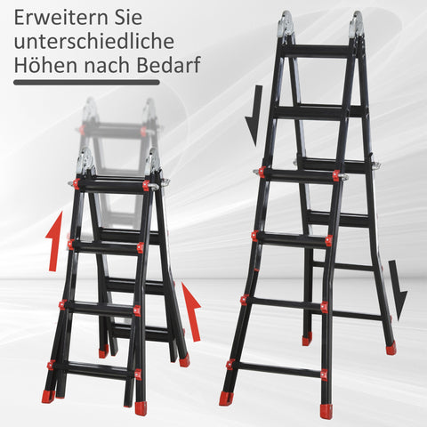 Rootz Telescopic Ladder - Extension Step Ladder - Folding Climb Ladder - Non-Slip, Lightweight, 150kg Capacity, 232-401x46x11 cm, Black+Red **(149 characters)**