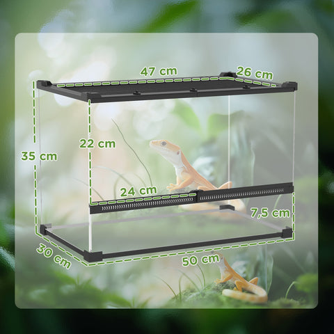 Rootz Glass Terrarium for Reptiles - Vivarium - Reptile Enclosure - Waterproof Floor - 50cm x 30cm x 35cm