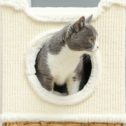 Rootz Cat Tree Tower - Scratch Bin - Cat Condo - Promotes Claw Health - 41cm x 41cm x 75.5cm - Cream White