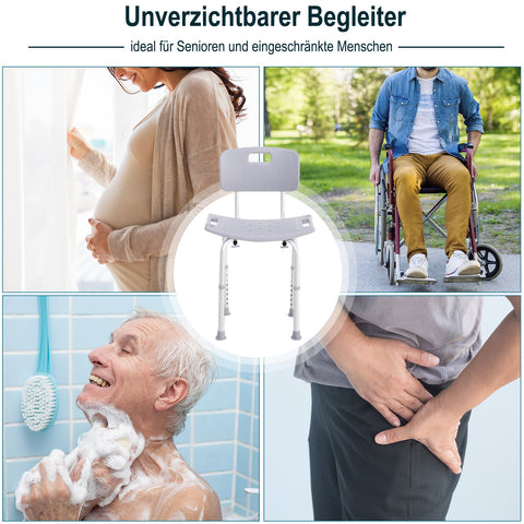 Rootz Shower Chair Bath Stool - Shower Seat - Bath Aid - Height Adjustable Comfort - 55cm x 50.6cm x 71-78.5cm