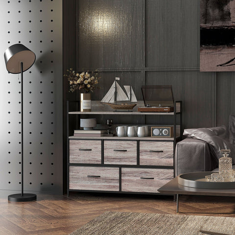 Rootz Fabric Chest of Drawers - Storage Organizer - Clothing Unit - 5 Foldable Drawers - Steel Frames - 98cm x 29cm x 85cm