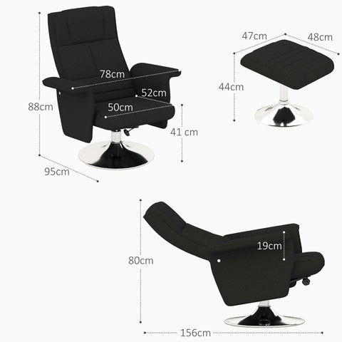 Rootz Massage Chair with Stool - Recliner - Relaxation Chair - 8-Point Vibration - 78cm x 95cm x 88cm