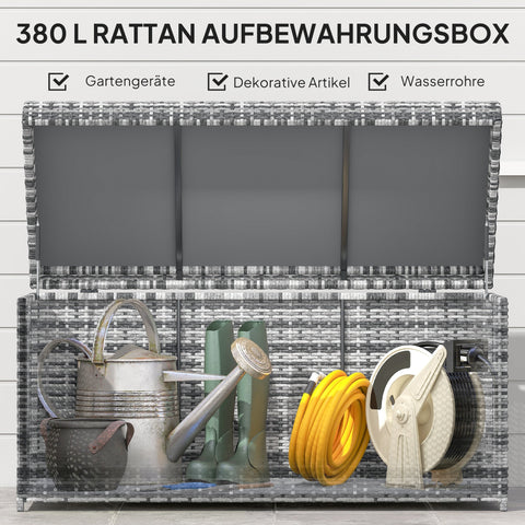 Rootz Rattan Edition Box - Storage Box - Pillow Chest - UV-Resistant - 130x61x65 cm - Grey - Weatherproof