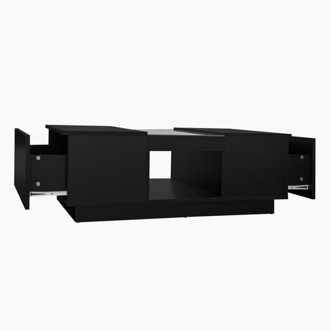 Rootz Black Coffee Table - Glass Paneling - LED Lighted Table - App-Controlled - 2 Drawers, Open Compartment - 100L x 50W x 35.5H cm