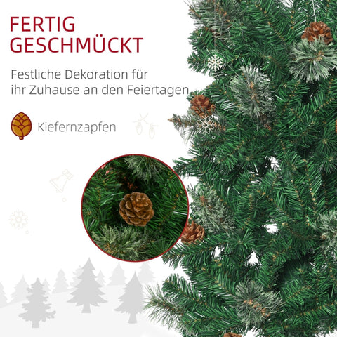Rootz Slim Christmas Tree - Artificial Pine Tree - Pinecone Decor - Easy Assembly - Space-Saving Design - Flame Retardant - Ø54cm x 195cm