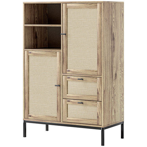Rootz Storage Cabinet - Flexible Chest - Drawers - Adjustable Shelves - Rattan Doors - Easy Cleaning - 80W x 40D x 120H cm