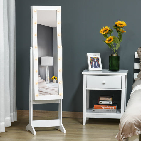 Rootz LED Jewelry Cabinet with Mirror - Stand Mirror - Adjustable Mirror - Warm LED Lighting - 136cm x 36cm x 30cm
