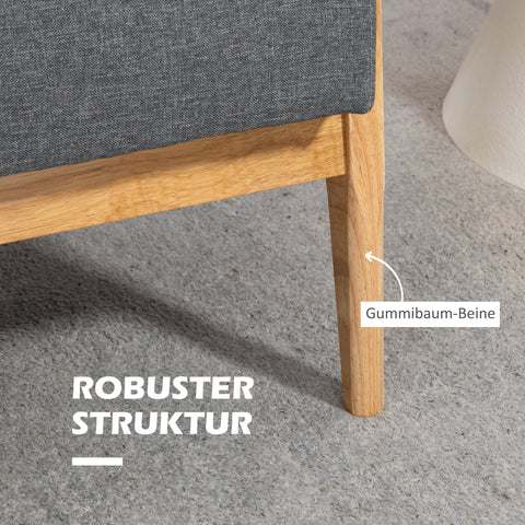 Rootz Grey Three-Seater Sofa - Couch - Linen Sofa - Soft Padding Comfort - Rubber Wood Frame - 154.5 x 69.5 x 73 cm