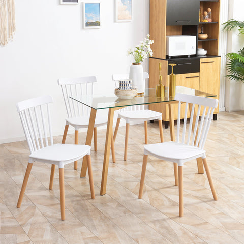 Rootz 4 Piece Dining Chair Set - Scandinavian Style - Modern Decor - Optimal Comfort - 48 x 52.5 x 83 cm - White Polypropylene and Brown