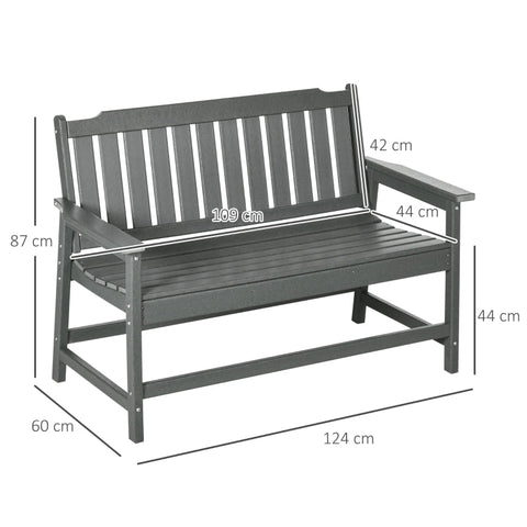 Rootz Country Style Weatherproof Garden Bench - Outdoor Seating - Rustic Park Bench - Durable Plastic - 124cm x 60cm x 87cm - Dark Gray
