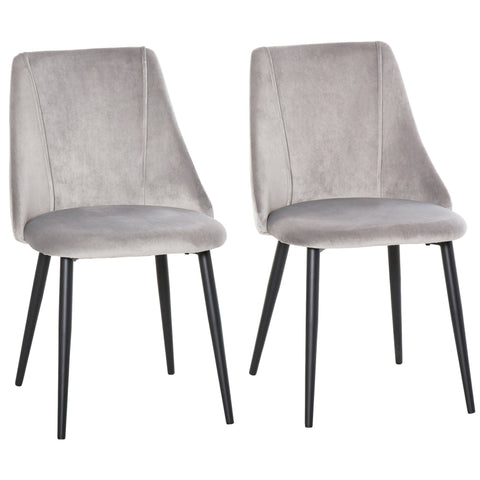 Rootz Set of 2 Dining Chairs - Kitchen Chairs - Velvet Upholstered - Comfort & Style - Metal Legs - 50W x 56.5D x 85H cm - Gray