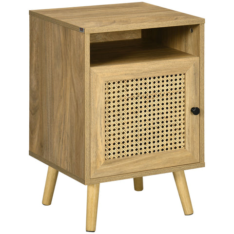 Rootz Bedside Table - Nightstand - Side Table - Ample Storage - 39cm x 35cm x 60cm - Natural Rattan Elements, Viennese Weave