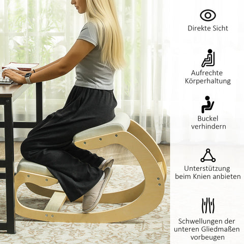 Rootz Ergonomic Swinging Knee Cutter - Knee Stool - Posture Enhancing Chair - Relieves Back Problems - 55cm x 85cm x 55cm - White, Brown