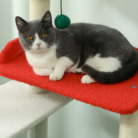 Rootz 135 cm Cat Scratching Post - Christmas Cat Tree - Play Tower - 6 Levels of Fun - 60L x 45W x 135H cm