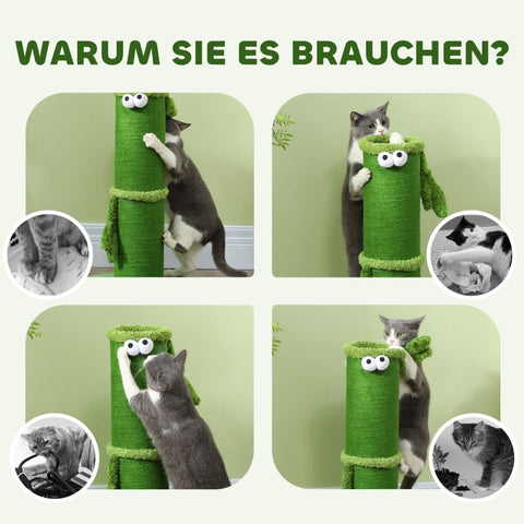 Rootz Cat Scratching Post - Kitty Scratcher - Feline Tree - Sisal Rope - Interactive Toy - 39.5cm x 63cm - Green - Chipboard & Polyester