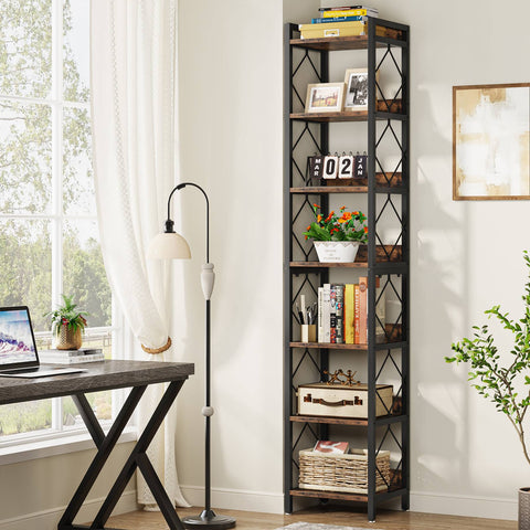 Rootz 7-Tier Corner Shelf - Space-Saving Bookcase - Tall Display Shelf - Maximize Small Spaces - 34cm x 34cm x 200cm