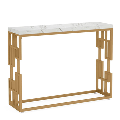 Rootz Gold Console Table - Entryway Table - Sofa Table - Easy-to-Clean Faux Marble - 30 cm D x 107.99 cm W x 80 cm H