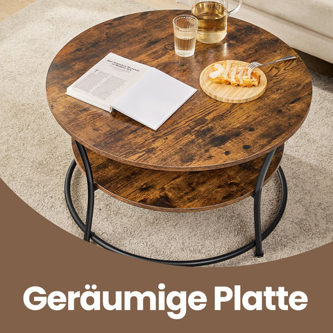 Rootz Round Coffee Table - Sofatic with Shelf - Living Room Table - Durable Wooden Chipboard & Steel - 80cm x 45cm