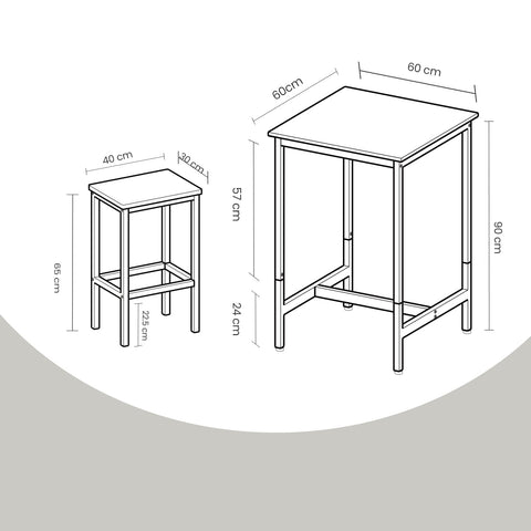 Rootz Dining Table Set with Chairs - Bar Table - 2 Stools - Space-Saving Design - 60x60x90cm Table, 30x40x65cm Stools