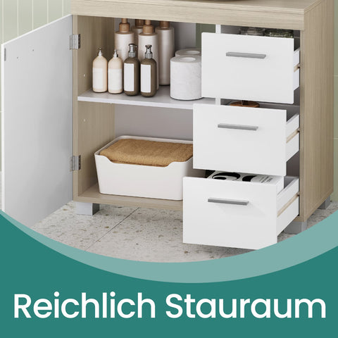 Rootz Sink Cabinet - Bathroom Cabinet - Vanity Cabinet - 3 Large Drawers - MDF - 30x70x64cm