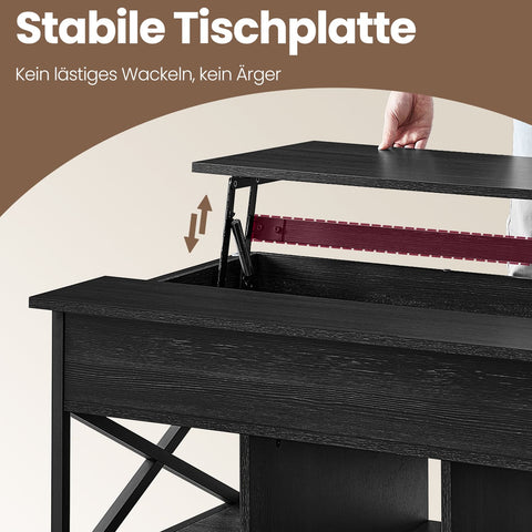 Rootz Coffee Table - Height-Adjustable Table Top - Wooden Chipboard Table - Steel Frame - 60cm x 100cm x (48-62)cm