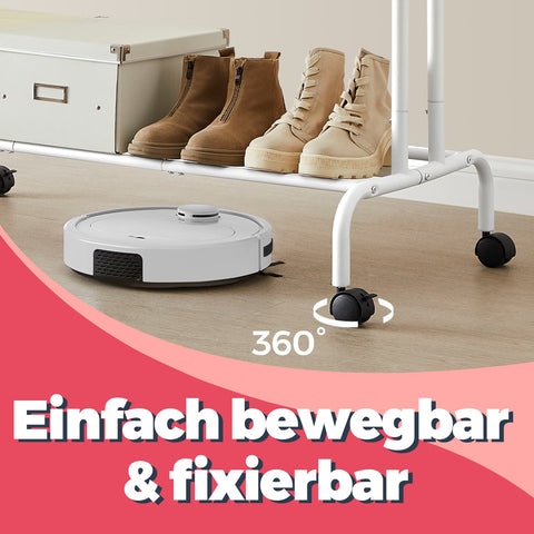 Rootz Clothing Rack on Rolls - Clothes Sticks - Cloakroom Rod - Steel, 100kg Capacity - 52.5x103.5x155cm, White