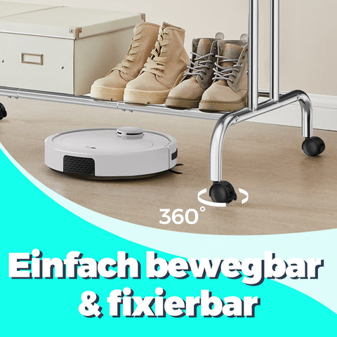 Rootz Portable Clothing Rack on Rolls - Clothes Sticks - Cloakroom Rod - High Load Capacity - 52.5 x 103.5 x 155 cm