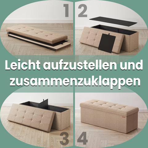 Rootz Seat with Storage - Seat Chest - Bench with Storage - 131L Capacity - 38 x 110 x 38cm - Brown Linen Look