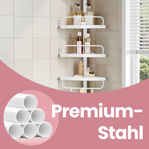 Rootz Telescopic Shower Shelf - Bathroom Organizer - No-Drill Storage - Adjustable Height - 85cm to 305cm - Steel & PP - 25cm x 25cm x 35cm
