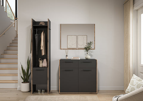 Rootz Wardrobe Combination - Narrow Wardrobe - Chest of Drawers - Stylish Design - 152cm x 189cm x 37cm