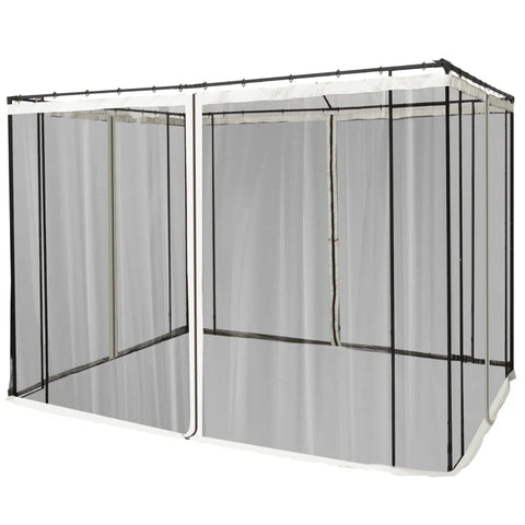 Rootz Klamboe - 4 Zijpanelen Vliegennet met Haken - Muggennet met Rits - Insectenbescherming - Vliegenscherm - Nylon - Mesh Zwart - 302L x 207H cm